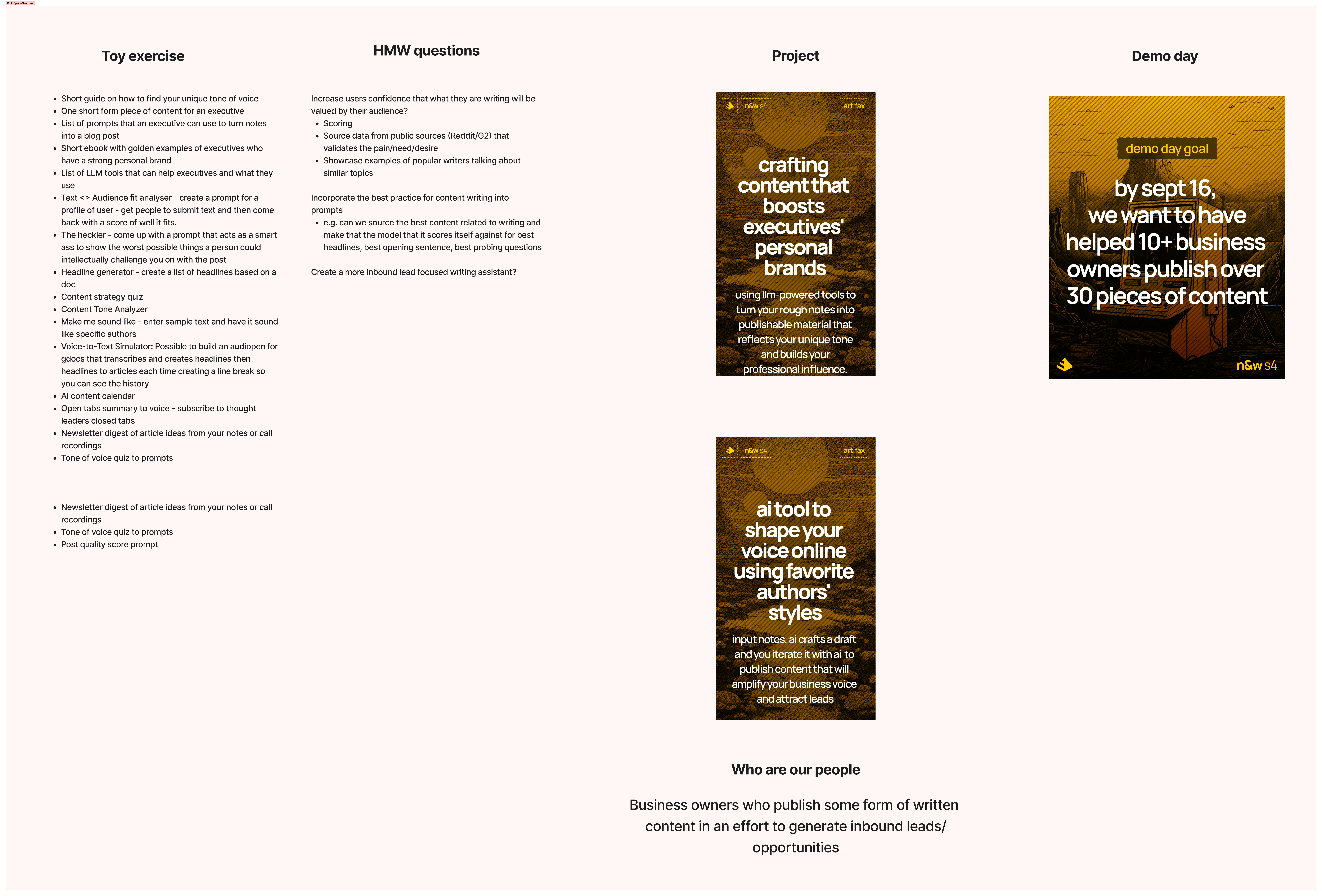 Drafting of where to start with Artifax